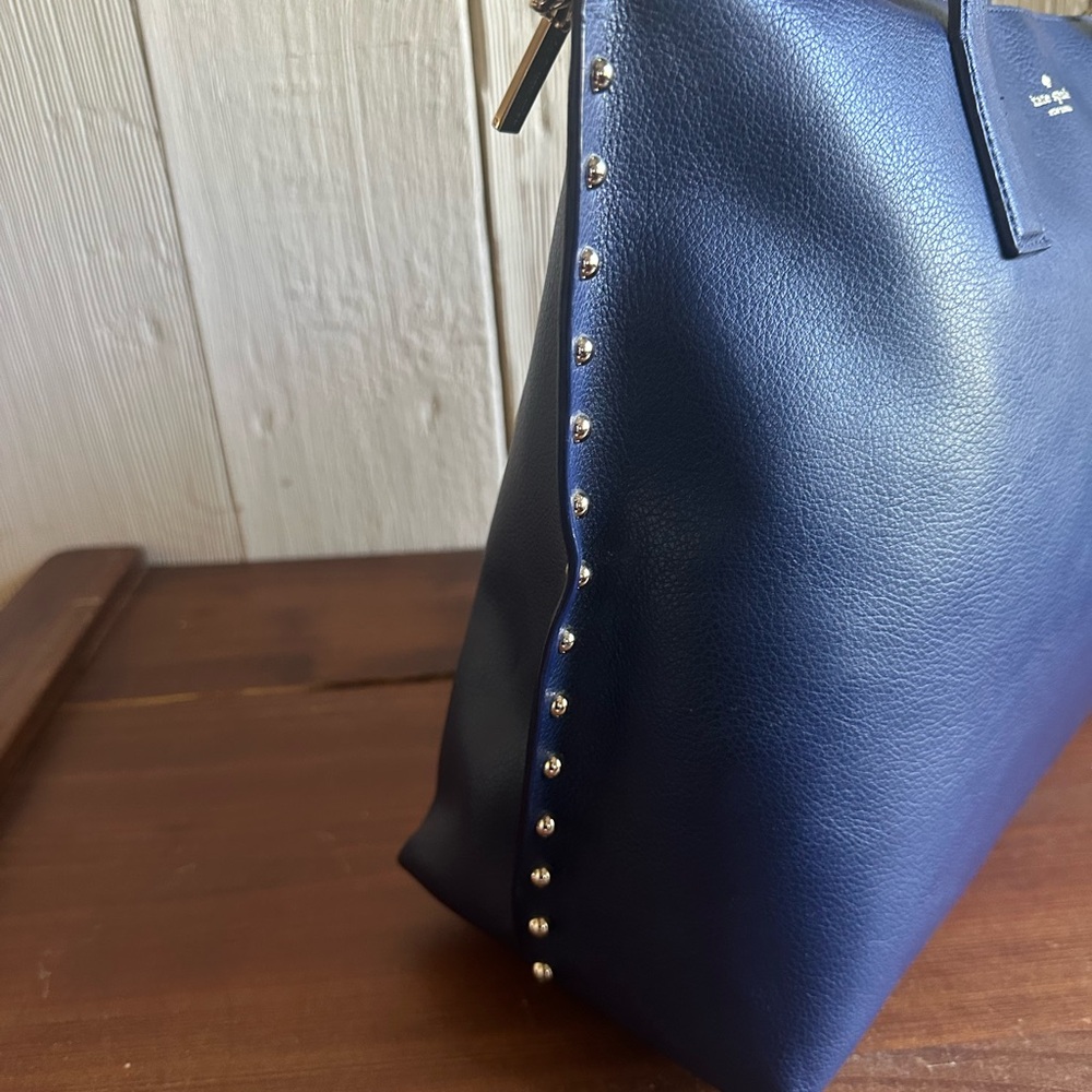 Kate Spade On Purpose Navy Leather Studded Tote Rwanda + MagSafe Wallet NWT - Picture 6 of 12